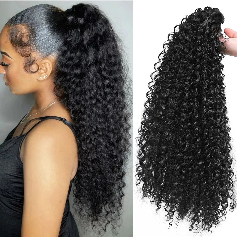 8-26 Inch Drawstring Ponytail Kinky Curly Human Hair Brazilian Ponytail Remy Brazilian Hair Extensions Clip In Natural Black
