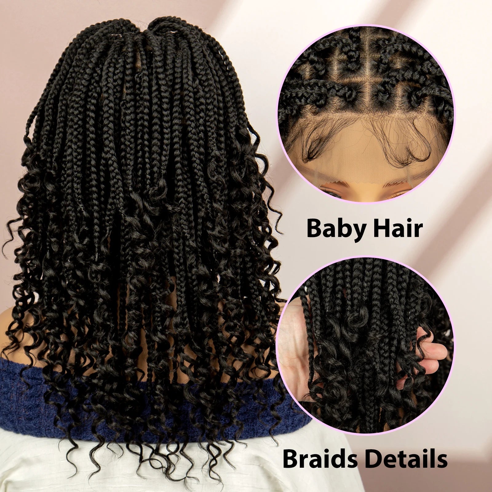 16 Inches Short Box Braided Full Lace Wigs for Black Women Brown Box Braiding Hair Wigs African Braids Lace Wigs Curly Ends Wig