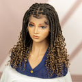 16 Inches Short Box Braided Full Lace Wigs for Black Women Brown Box Braiding Hair Wigs African Braids Lace Wigs Curly Ends Wig