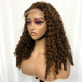 5x5 Glueless Highlight Burmese Bouncy Curly Human Hair Wigs 350% Density Lace Closure Pixie Curly Wigs for Women PrePlucked Remy