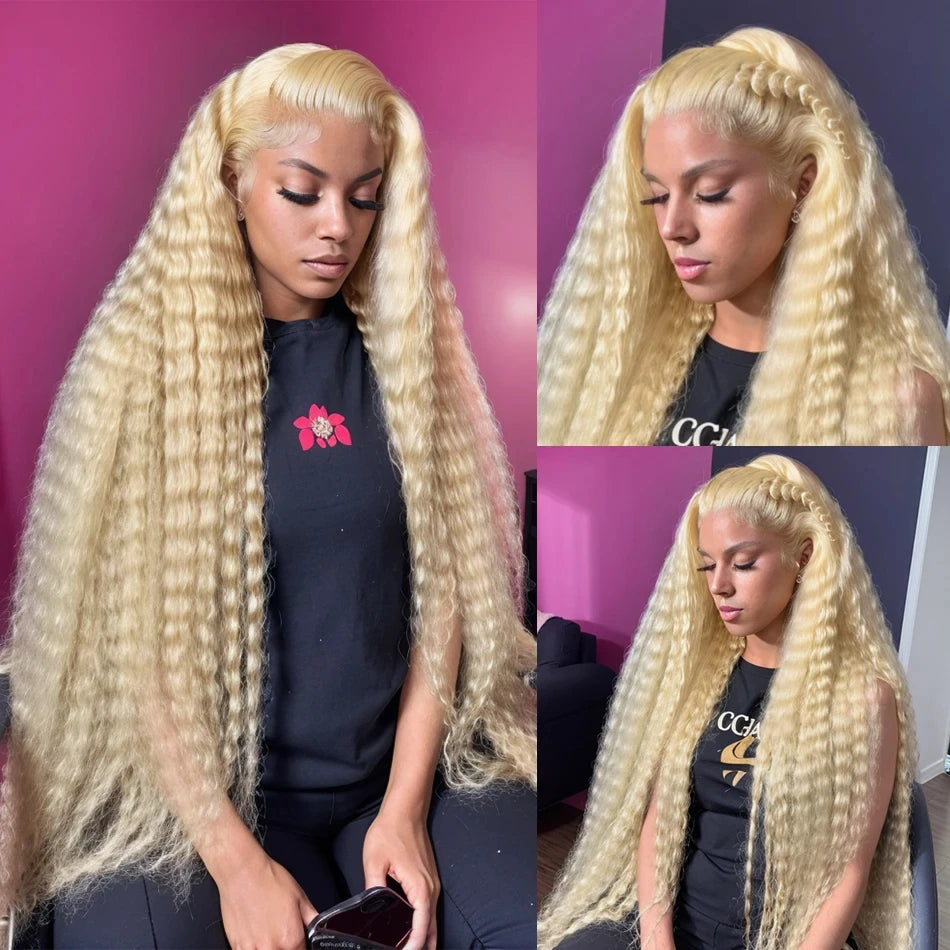 613 13x6 HD Lace Frontal Wig Human Hair Blonde 13x4 Lace Front Curly Wigs Deep Wave 30 inch Wigs for Women Choice