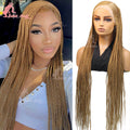 Burgundy Full Lace Braided Wigs for Black Women Synthetic Knotless Cornrow Braided Wigs Godness Side Part Wig Box Braids Wig