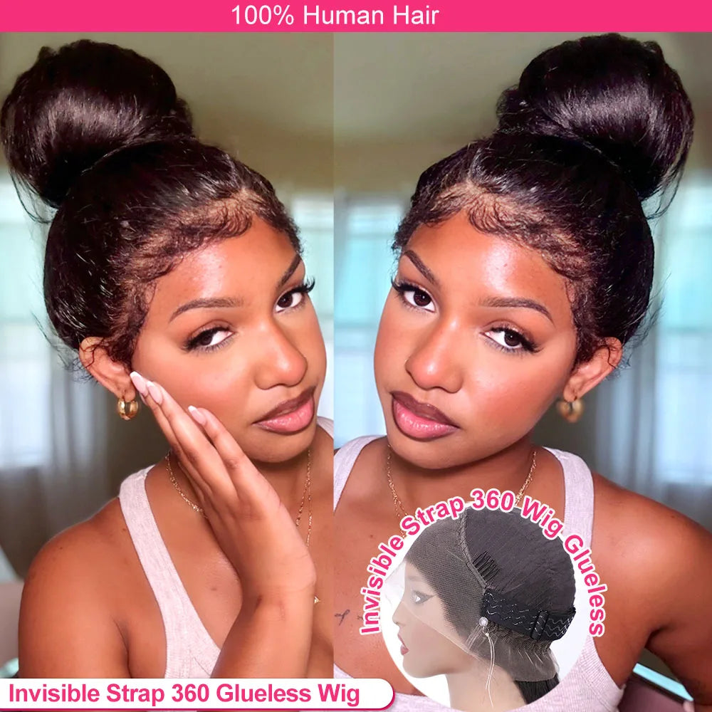 250 Density Straight Lace Frontal Wig Invisible Strap 360 HD Full Lace Glueless Wig Bone Straight Lace Front Human Hair Wig