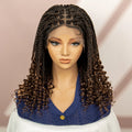 16 Inches Short Box Braided Full Lace Wigs for Black Women Brown Box Braiding Hair Wigs African Braids Lace Wigs Curly Ends Wig