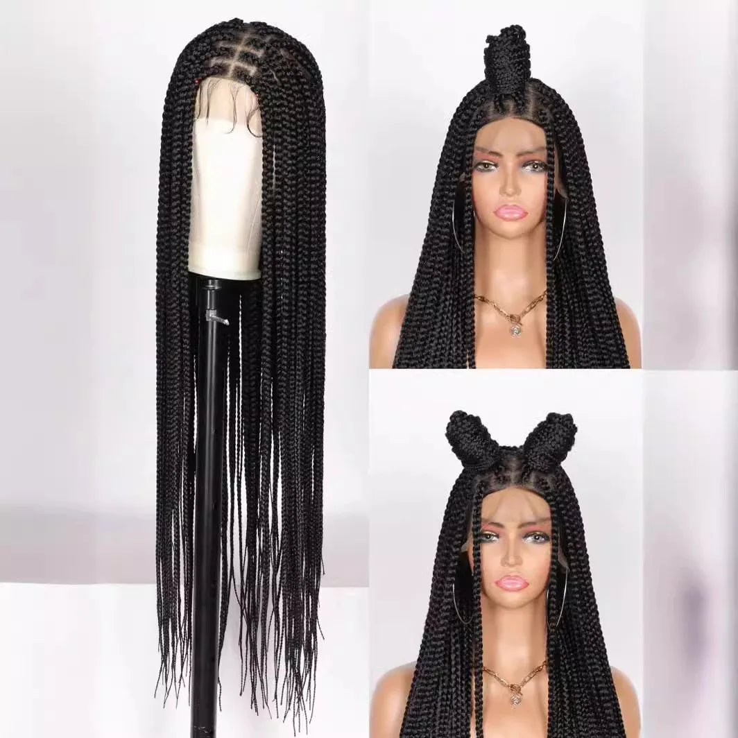 Synthetic Long Full Lace Knotless Box Braided Wigs for Black Women Twisted Braids Lace Frontal Black Cornrow Wig with Baby Hair