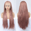 28Inch Pink Highlight Box Braided Wigs for Women Knotless Goddess Box Braid Lace Front Wig Colored Crochet Braid Synthetic Wig