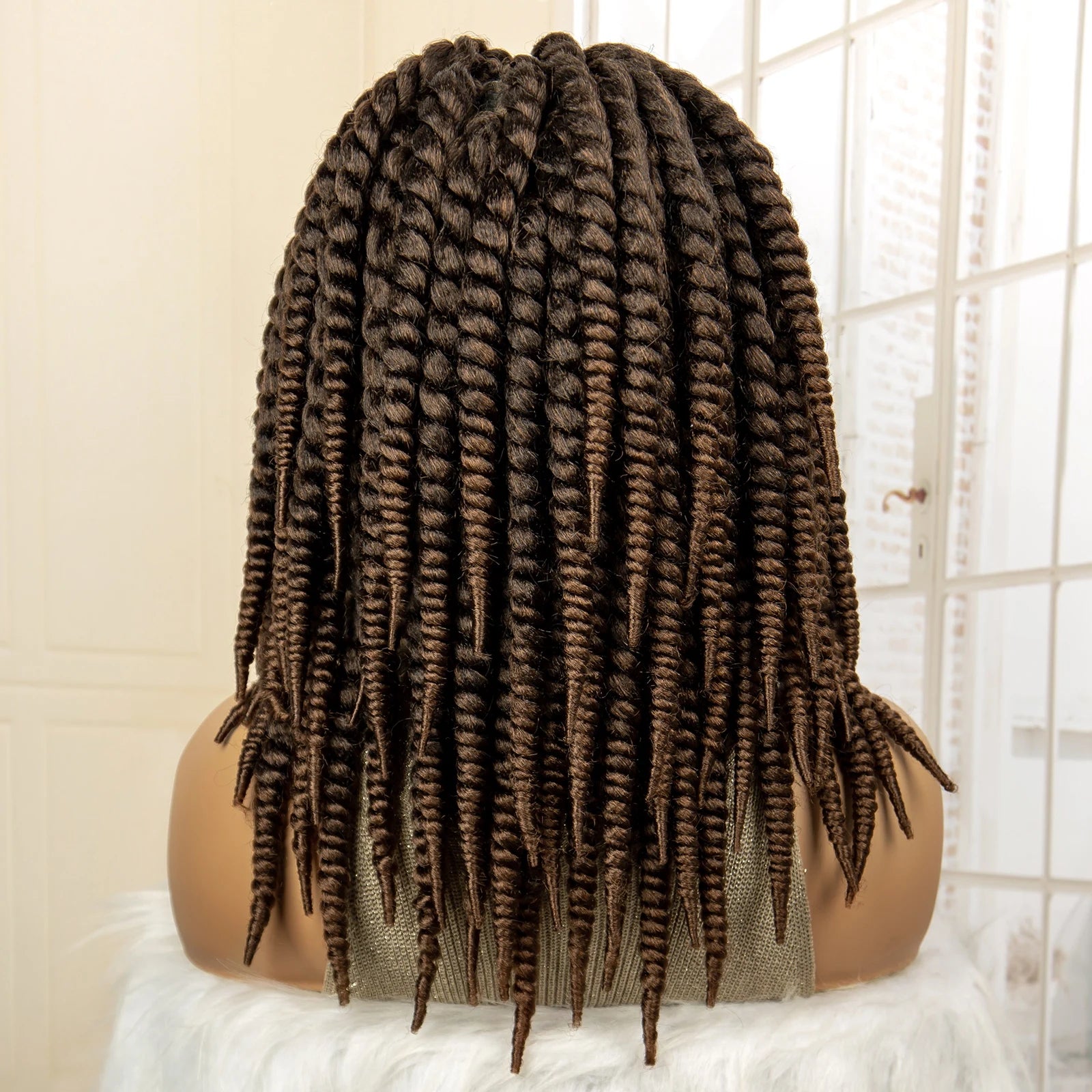 Synthetic Twisted Braided Wigs for Black Women Full Lace Synthetic Braided Wigs Brown Bob Wig Knotless 16 Inch