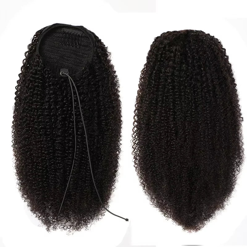 Afro Kinky Curly Drawstring Ponytail Human Hair Natural Ponytail Extension 12A Brazilian Virgin Human Hair Ponytail Natural Blac