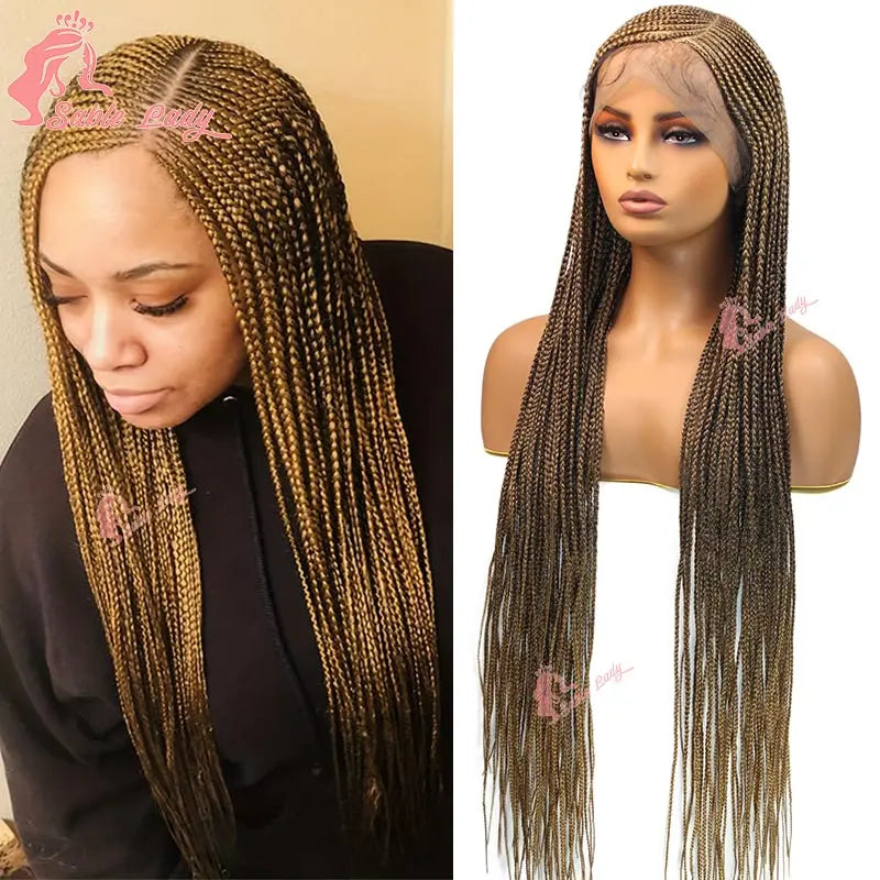 Burgundy Full Lace Braided Wigs for Black Women Synthetic Knotless Cornrow Braided Wigs Godness Side Part Wig Box Braids Wig